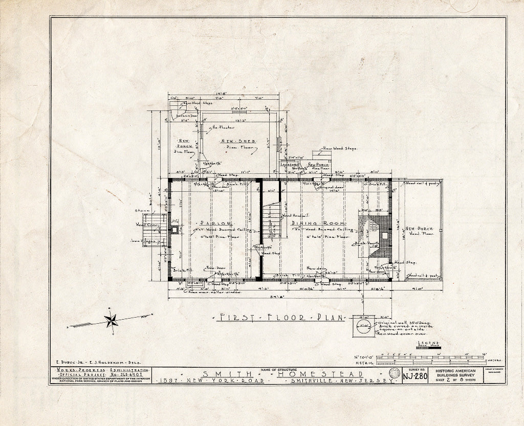 Historic Pictoric : Blueprint HABS NJ,1-Smith,1- (Sheet 2 of 8) - Smith Homestead, 1597 New York & Moss Hill Roads, Smithville, Atlantic County, NJ