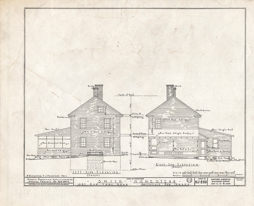 Historic Pictoric : Blueprint HABS NJ,1-Smith,1- (Sheet 6 of 8) - Smith Homestead, 1597 New York & Moss Hill Roads, Smithville, Atlantic County, NJ