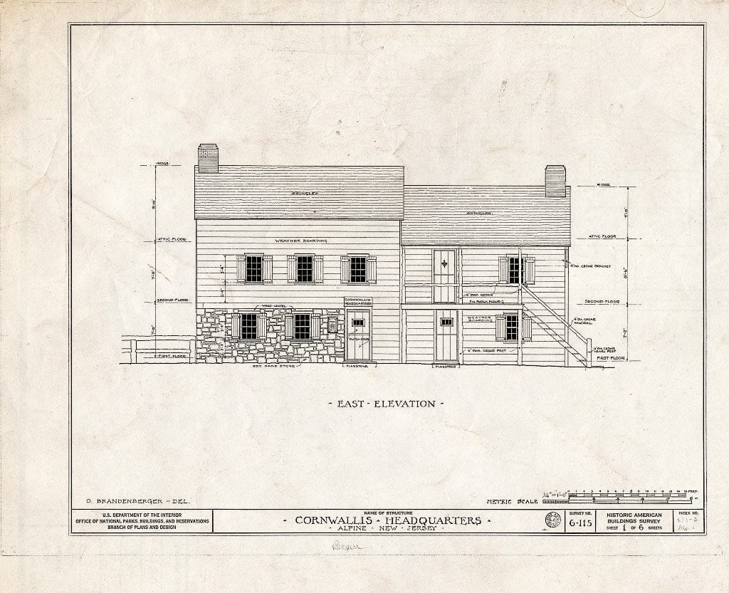 Historic Pictoric : Blueprint HABS NJ,2-ALP,1- (Sheet 1 of 6) - Cornwallis Headquarters, Palisade Interstate Park, Alpine, Bergen County, NJ