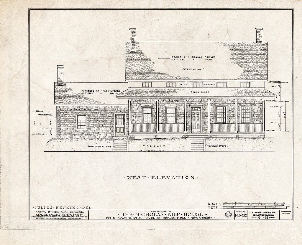 Historic Pictoric : Blueprint HABS NJ,2-Berg,1- (Sheet 4 of 26) - Nicholas Kipp House, 221 North Washington Avenue, Bergenfield, Bergen County, NJ
