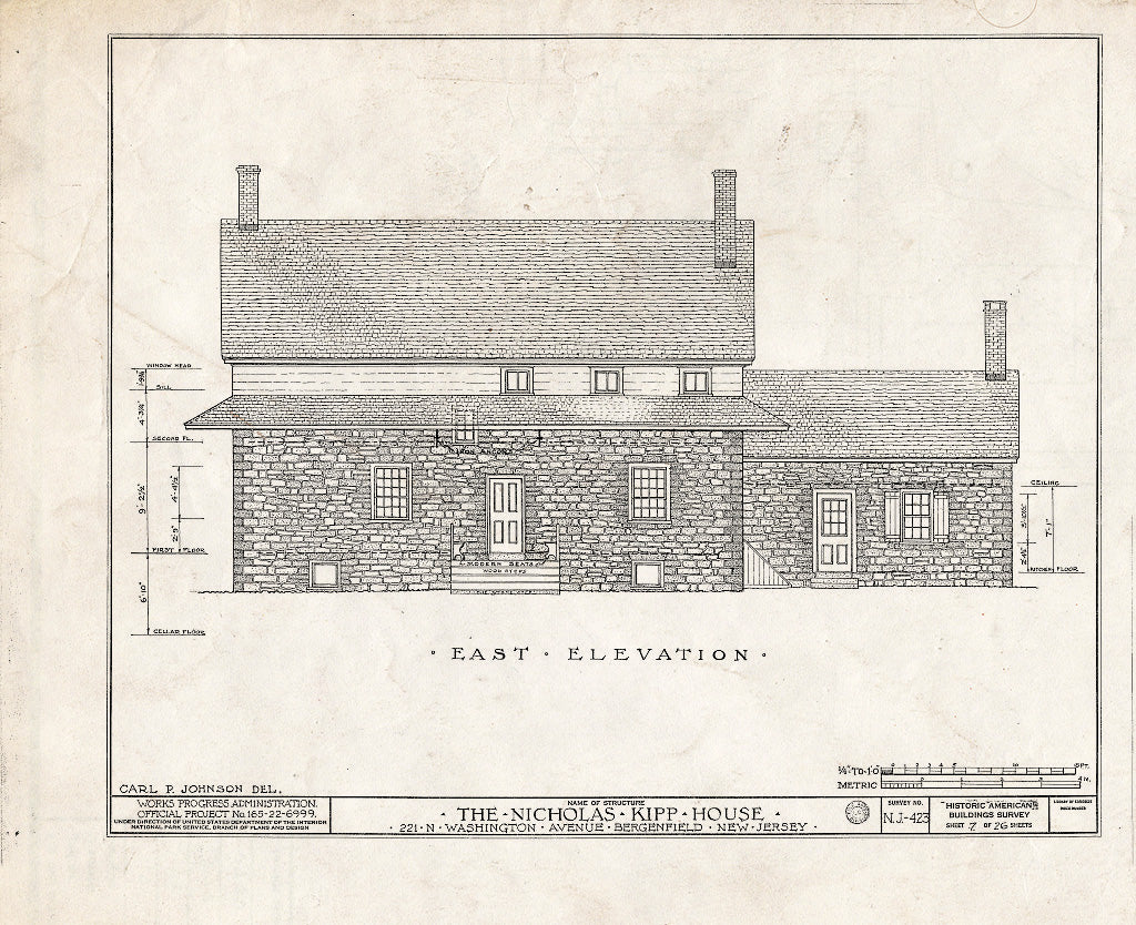 Historic Pictoric : Blueprint HABS NJ,2-Berg,1- (Sheet 7 of 26) - Nicholas Kipp House, 221 North Washington Avenue, Bergenfield, Bergen County, NJ