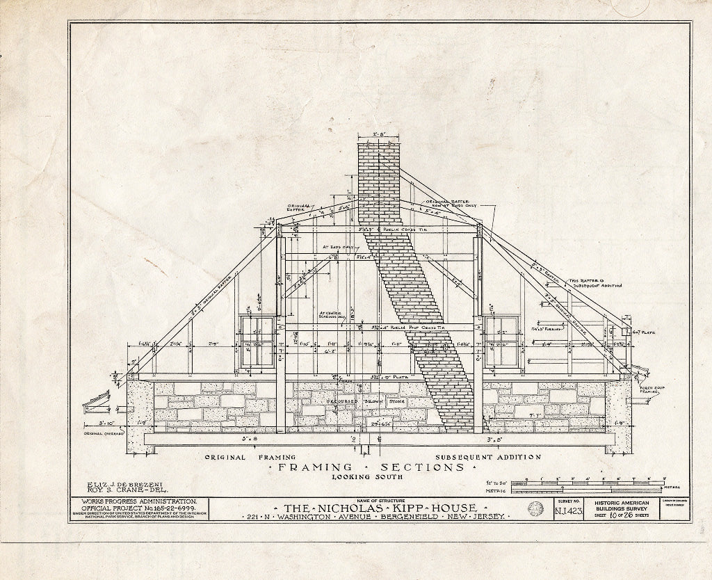Historic Pictoric : Blueprint HABS NJ,2-Berg,1- (Sheet 10 of 26) - Nicholas Kipp House, 221 North Washington Avenue, Bergenfield, Bergen County, NJ