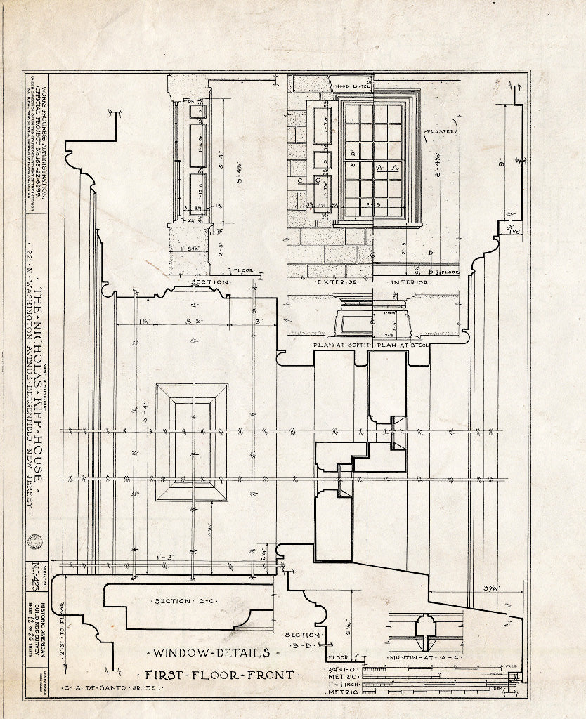 Historic Pictoric : Blueprint HABS NJ,2-Berg,1- (Sheet 12 of 26) - Nicholas Kipp House, 221 North Washington Avenue, Bergenfield, Bergen County, NJ