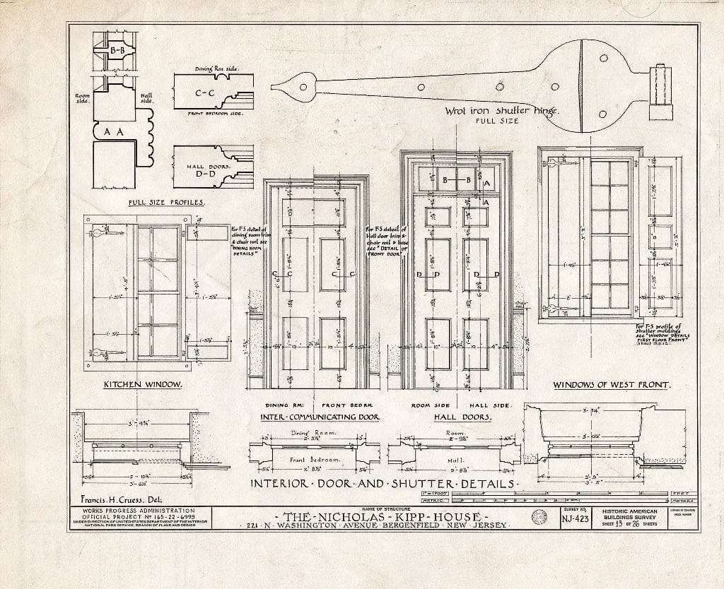Historic Pictoric : Blueprint HABS NJ,2-Berg,1- (Sheet 13 of 26) - Nicholas Kipp House, 221 North Washington Avenue, Bergenfield, Bergen County, NJ