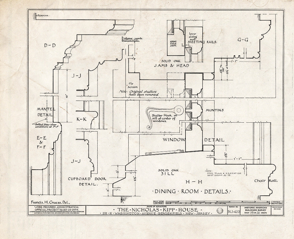 Historic Pictoric : Blueprint HABS NJ,2-Berg,1- (Sheet 19 of 26) - Nicholas Kipp House, 221 North Washington Avenue, Bergenfield, Bergen County, NJ