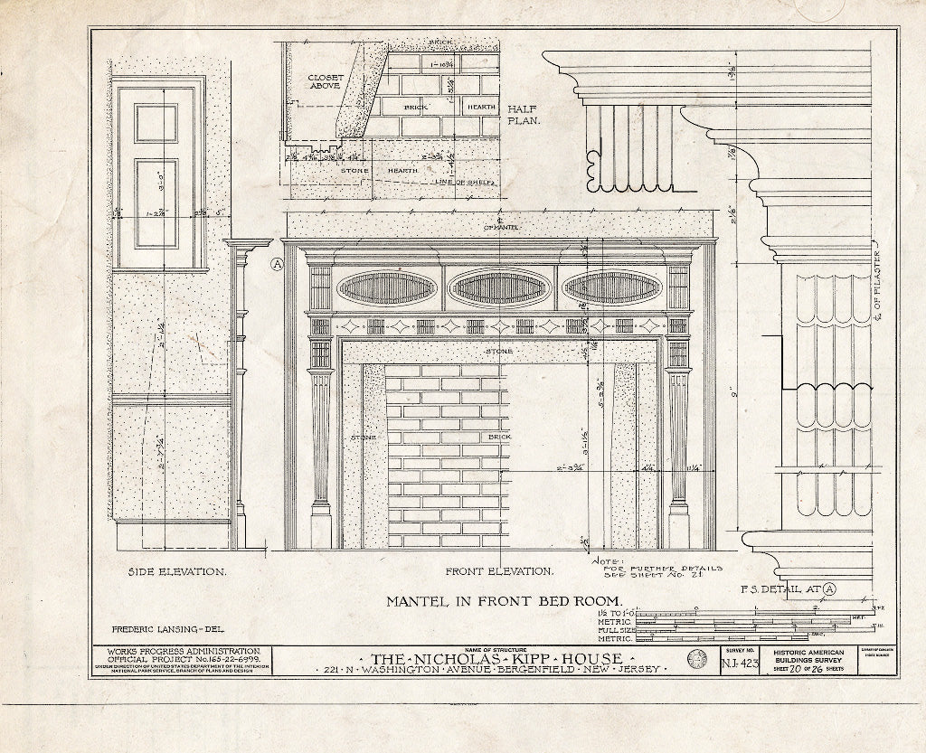 Historic Pictoric : Blueprint HABS NJ,2-Berg,1- (Sheet 20 of 26) - Nicholas Kipp House, 221 North Washington Avenue, Bergenfield, Bergen County, NJ