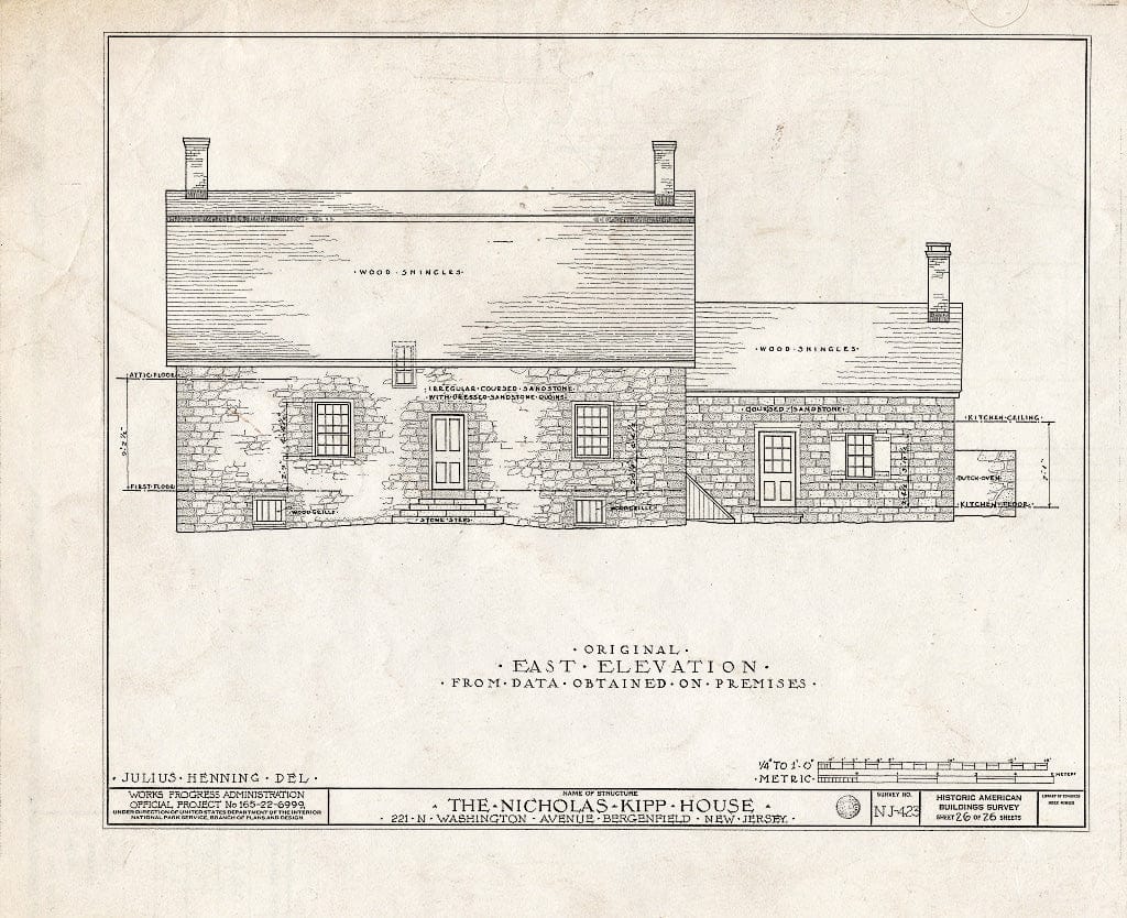 Historic Pictoric : Blueprint HABS NJ,2-Berg,1- (Sheet 26 of 26) - Nicholas Kipp House, 221 North Washington Avenue, Bergenfield, Bergen County, NJ