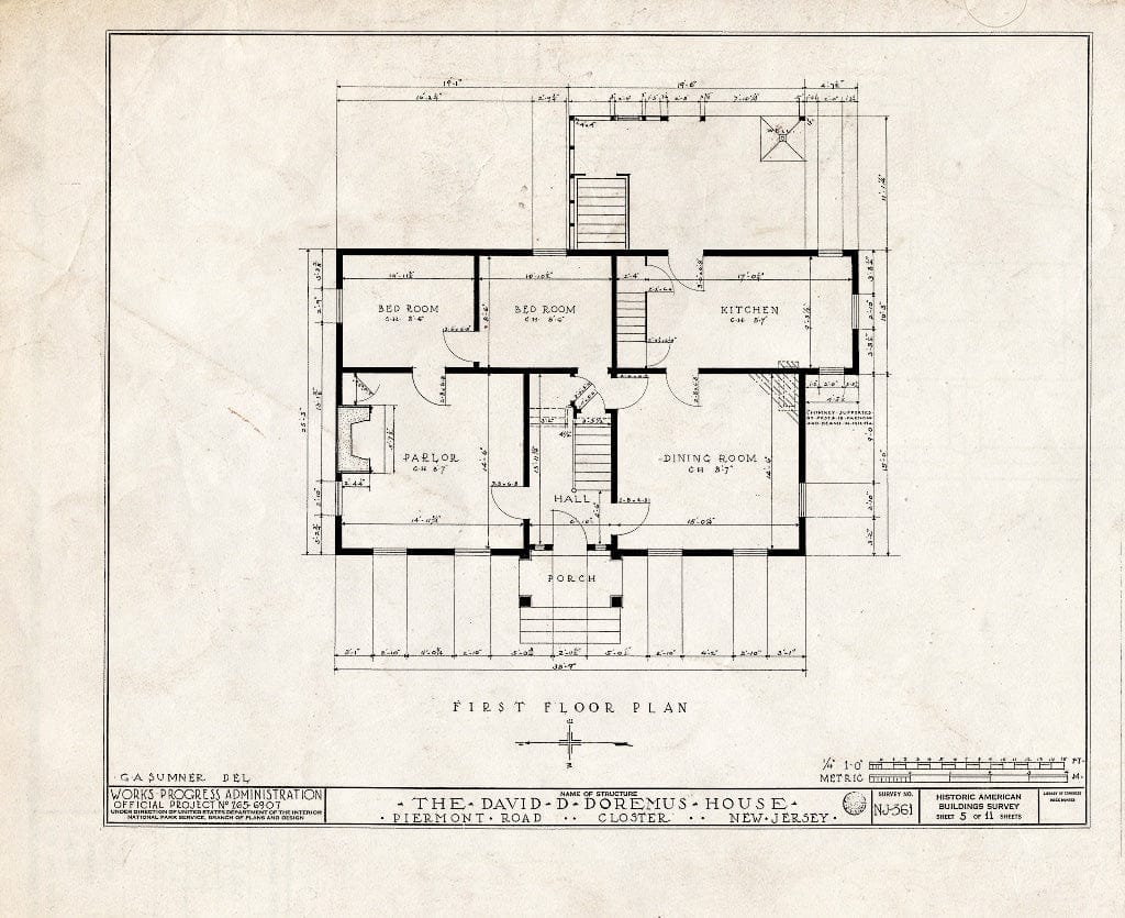 Historic Pictoric : Blueprint HABS NJ,2-Clost,1- (Sheet 5 of 11) - David D. Doremus House, Piermont Road, Closter, Bergen County, NJ