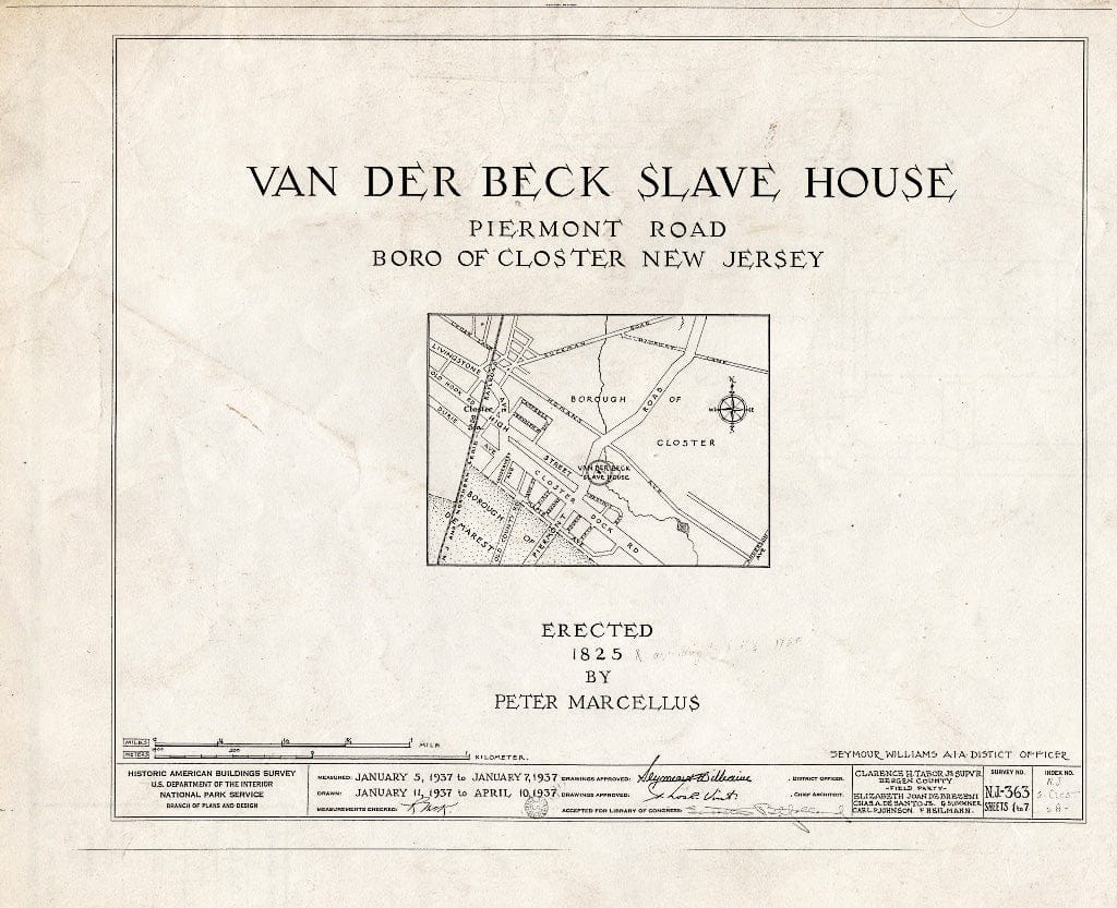 Historic Pictoric : Blueprint HABS NJ,2-Clost,2A- (Sheet 0 of 7) - Van der Beck Slave House, Piermont Road, Closter, Bergen County, NJ