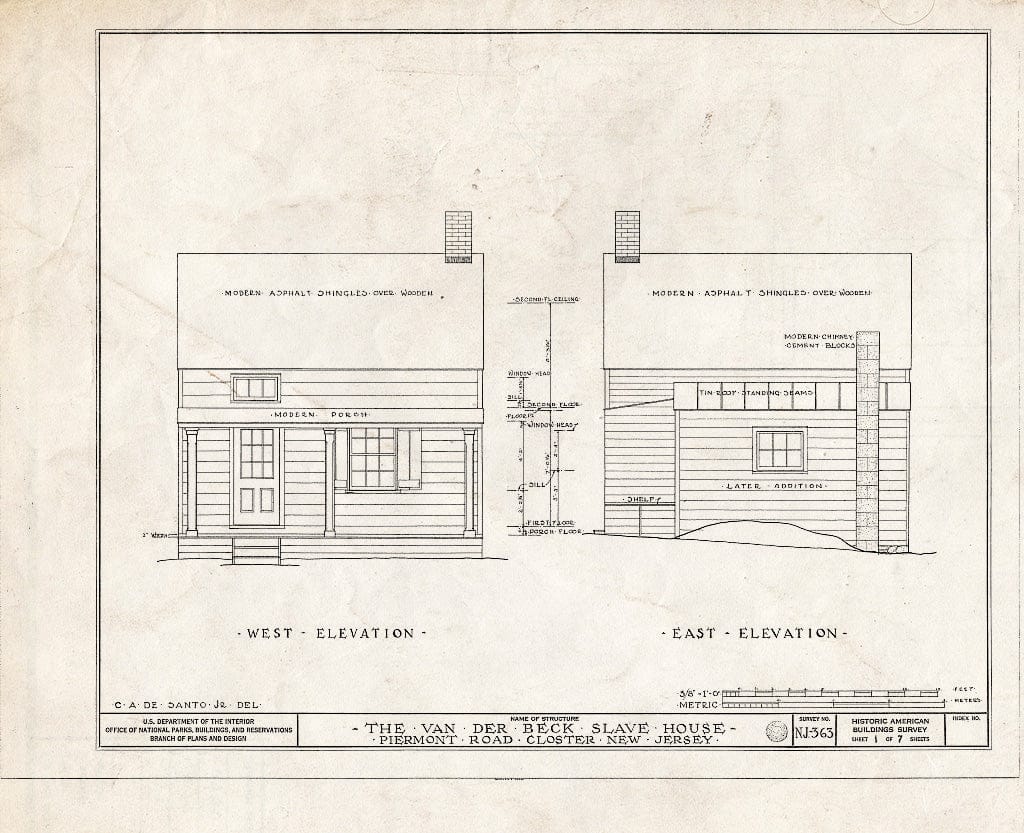 Historic Pictoric : Blueprint HABS NJ,2-Clost,2A- (Sheet 1 of 7) - Van der Beck Slave House, Piermont Road, Closter, Bergen County, NJ