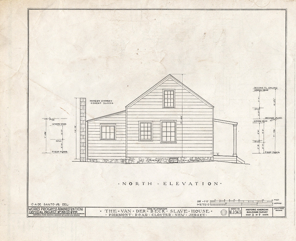 Historic Pictoric : Blueprint HABS NJ,2-Clost,2A- (Sheet 3 of 7) - Van der Beck Slave House, Piermont Road, Closter, Bergen County, NJ