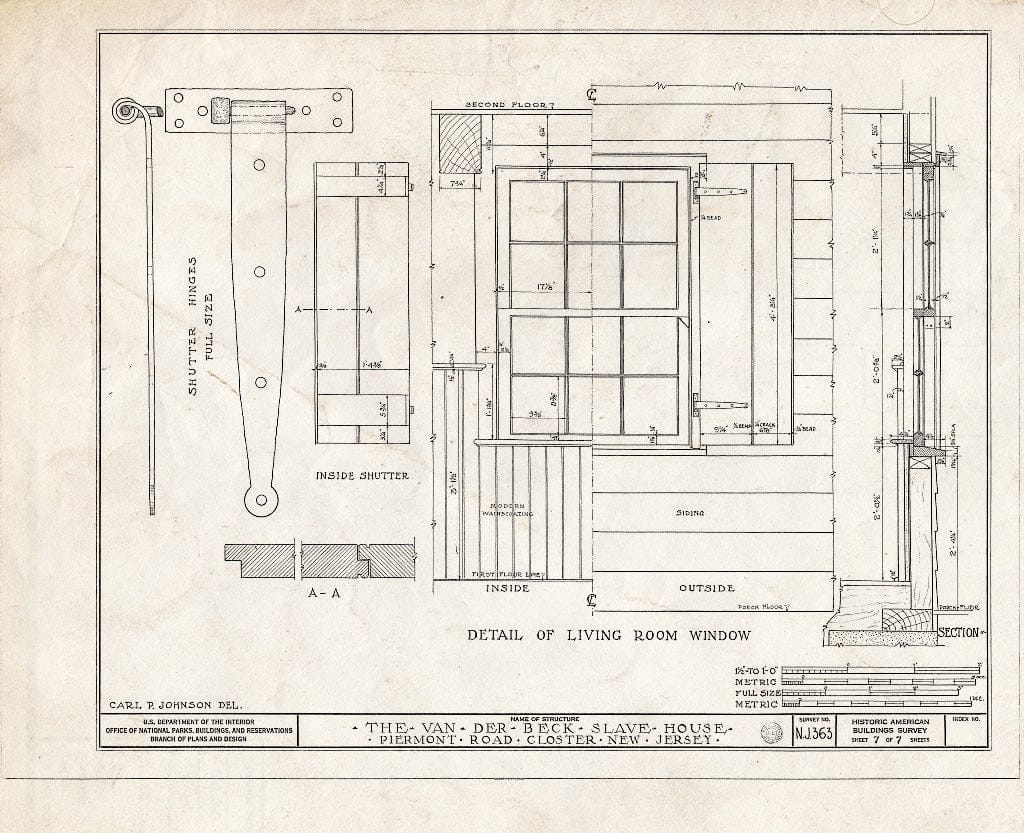 Historic Pictoric : Blueprint HABS NJ,2-Clost,2A- (Sheet 7 of 7) - Van der Beck Slave House, Piermont Road, Closter, Bergen County, NJ