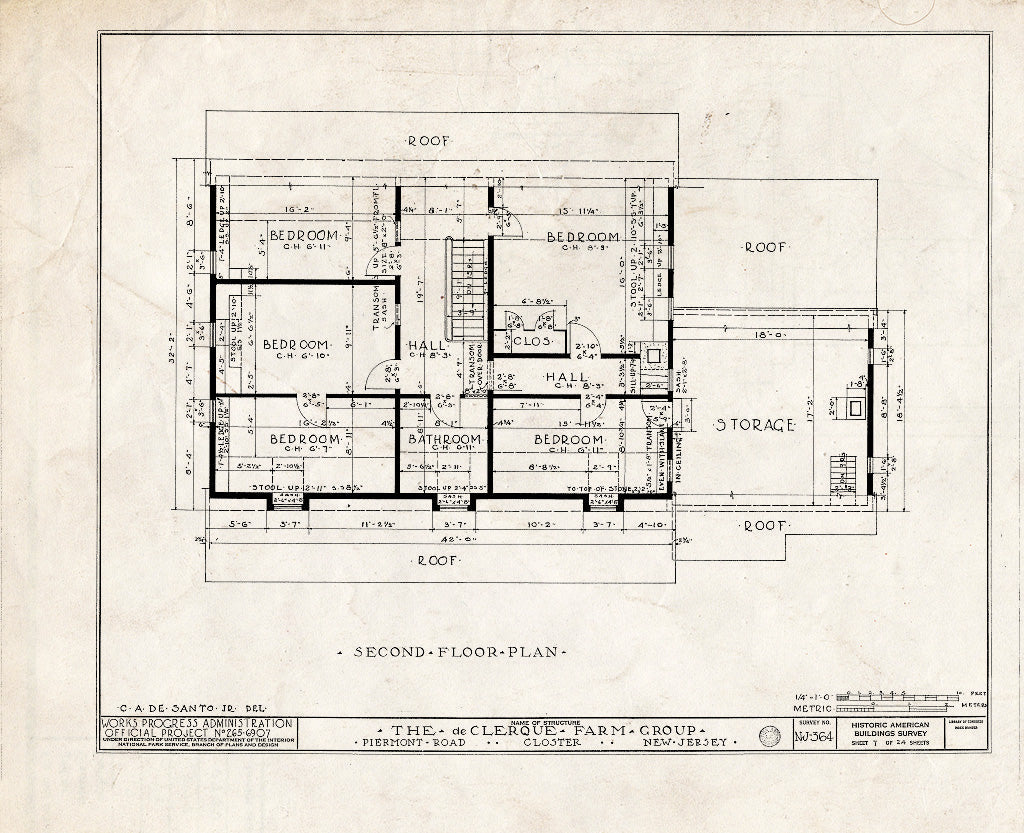 Historic Pictoric : Blueprint HABS NJ,2-Clost,3- (Sheet 7 of 24) - DE Clerque Farm Group, Piermont Road, Closter, Bergen County, NJ
