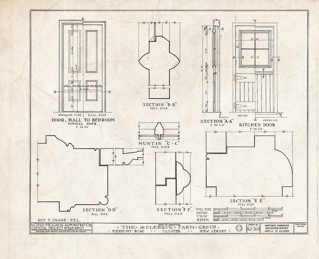 Historic Pictoric : Blueprint HABS NJ,2-Clost,3- (Sheet 12 of 24) - DE Clerque Farm Group, Piermont Road, Closter, Bergen County, NJ