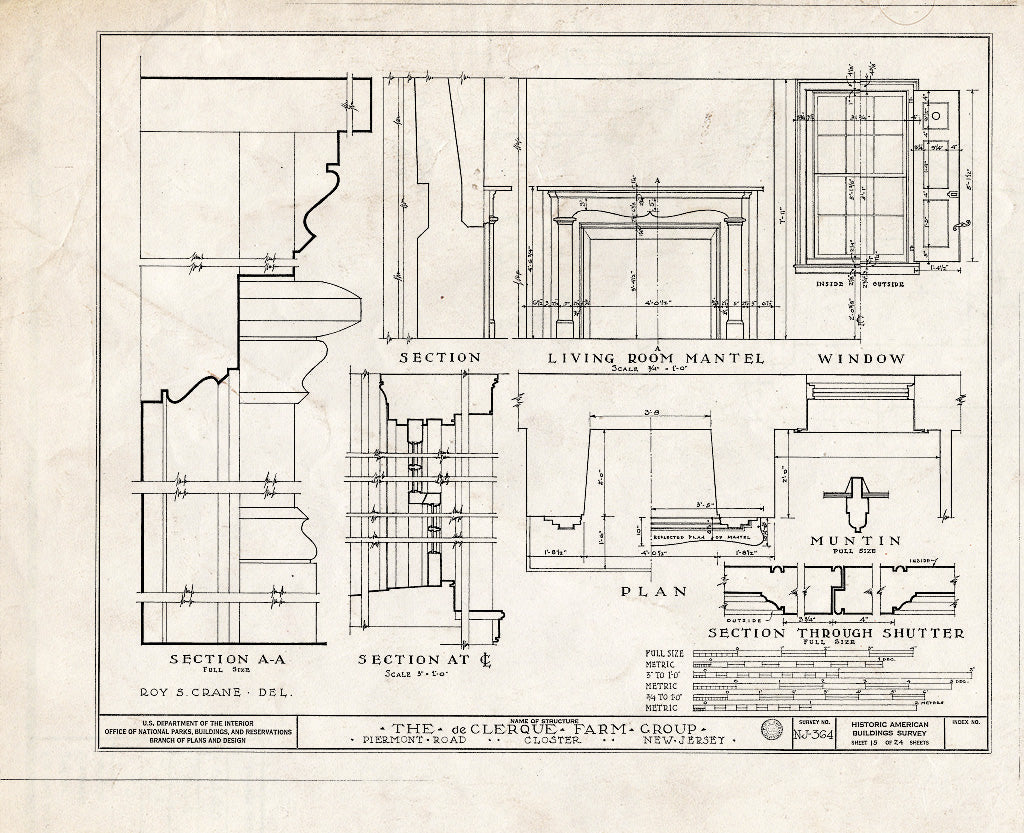 Historic Pictoric : Blueprint HABS NJ,2-Clost,3- (Sheet 15 of 24) - DE Clerque Farm Group, Piermont Road, Closter, Bergen County, NJ
