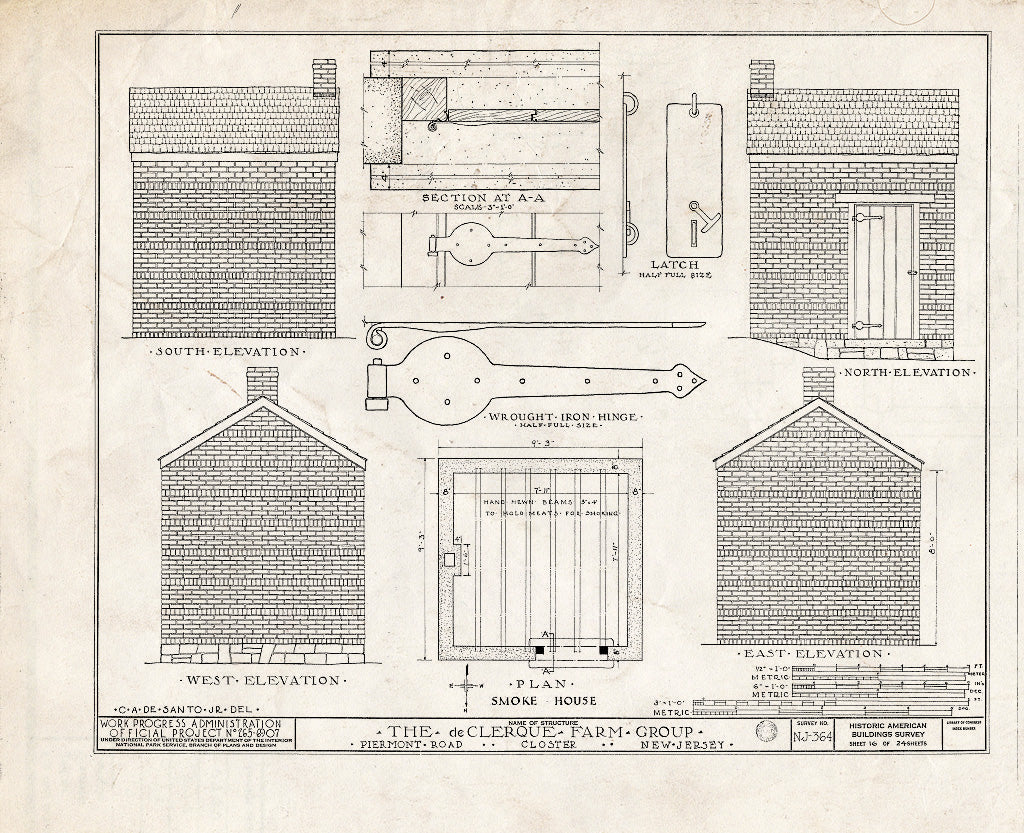 Historic Pictoric : Blueprint HABS NJ,2-Clost,3- (Sheet 16 of 24) - DE Clerque Farm Group, Piermont Road, Closter, Bergen County, NJ