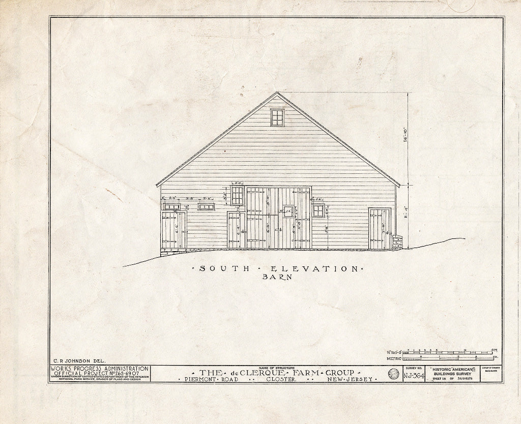Historic Pictoric : Blueprint HABS NJ,2-Clost,3- (Sheet 18 of 24) - DE Clerque Farm Group, Piermont Road, Closter, Bergen County, NJ