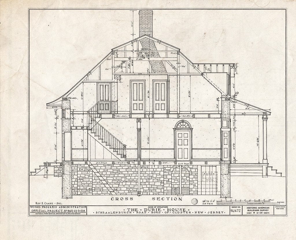 Historic Pictoric : Blueprint HABS NJ,2-Clost,4- (Sheet 9 of 28) - Nicholas Durie House, Schraalenburg Road, Closter, Bergen County, NJ