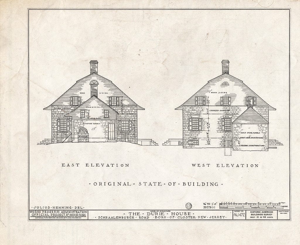Historic Pictoric : Blueprint HABS NJ,2-Clost,4- (Sheet 12 of 28) - Nicholas Durie House, Schraalenburg Road, Closter, Bergen County, NJ