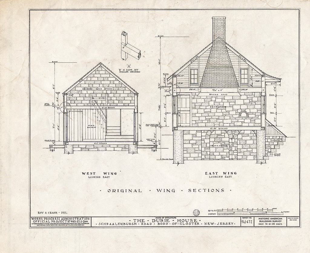 Historic Pictoric : Blueprint HABS NJ,2-Clost,4- (Sheet 14 of 28) - Nicholas Durie House, Schraalenburg Road, Closter, Bergen County, NJ