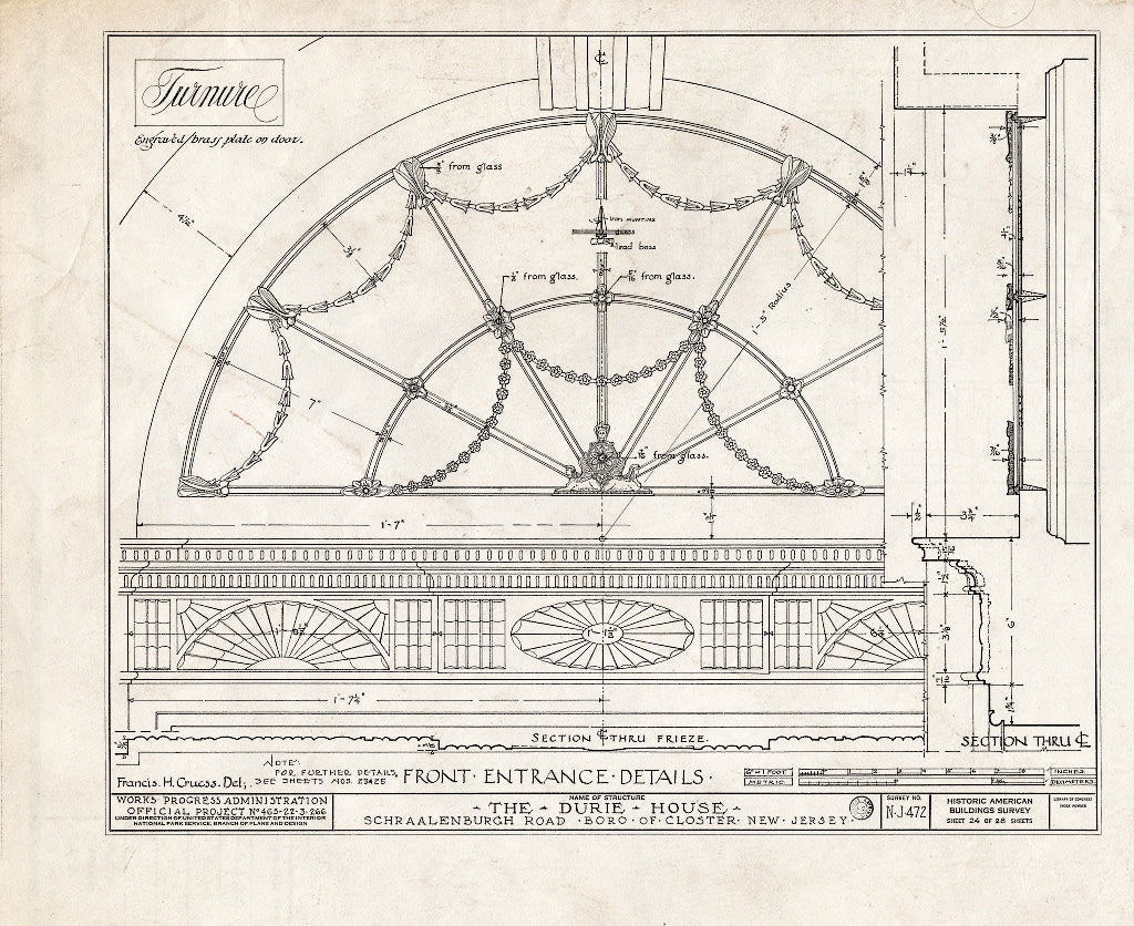 Historic Pictoric : Blueprint HABS NJ,2-Clost,4- (Sheet 24 of 28) - Nicholas Durie House, Schraalenburg Road, Closter, Bergen County, NJ