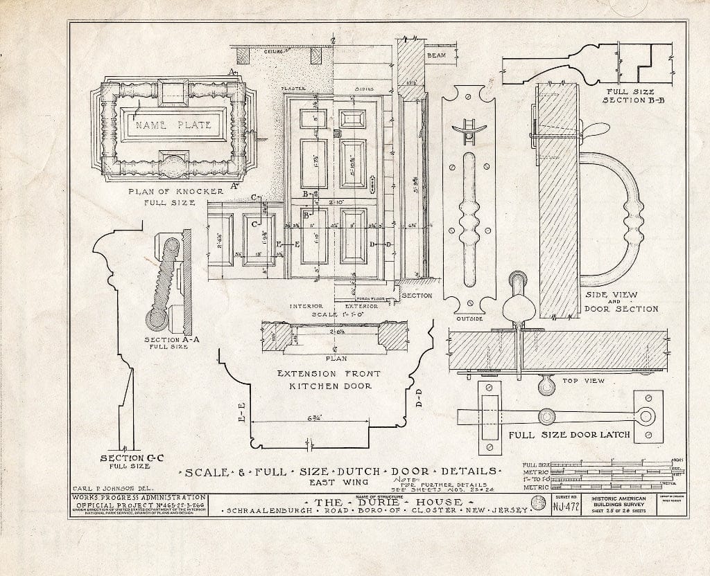 Historic Pictoric : Blueprint HABS NJ,2-Clost,4- (Sheet 25 of 28) - Nicholas Durie House, Schraalenburg Road, Closter, Bergen County, NJ