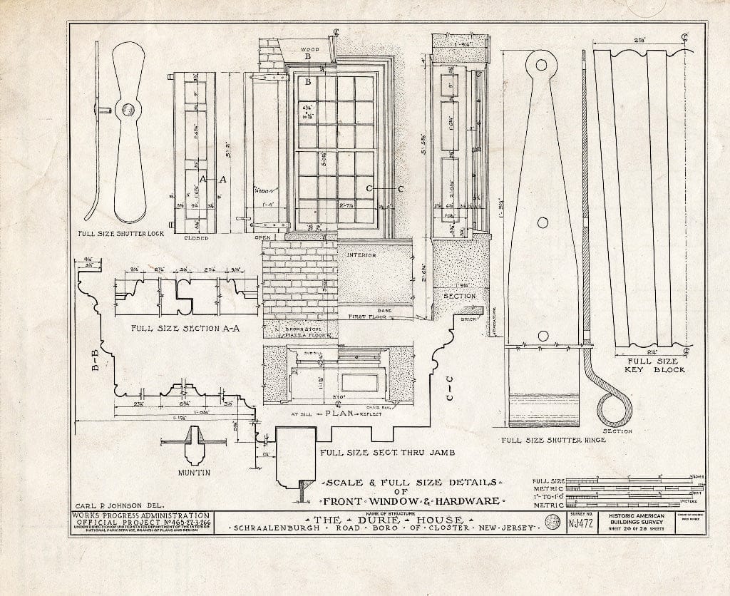 Historic Pictoric : Blueprint HABS NJ,2-Clost,4- (Sheet 26 of 28) - Nicholas Durie House, Schraalenburg Road, Closter, Bergen County, NJ