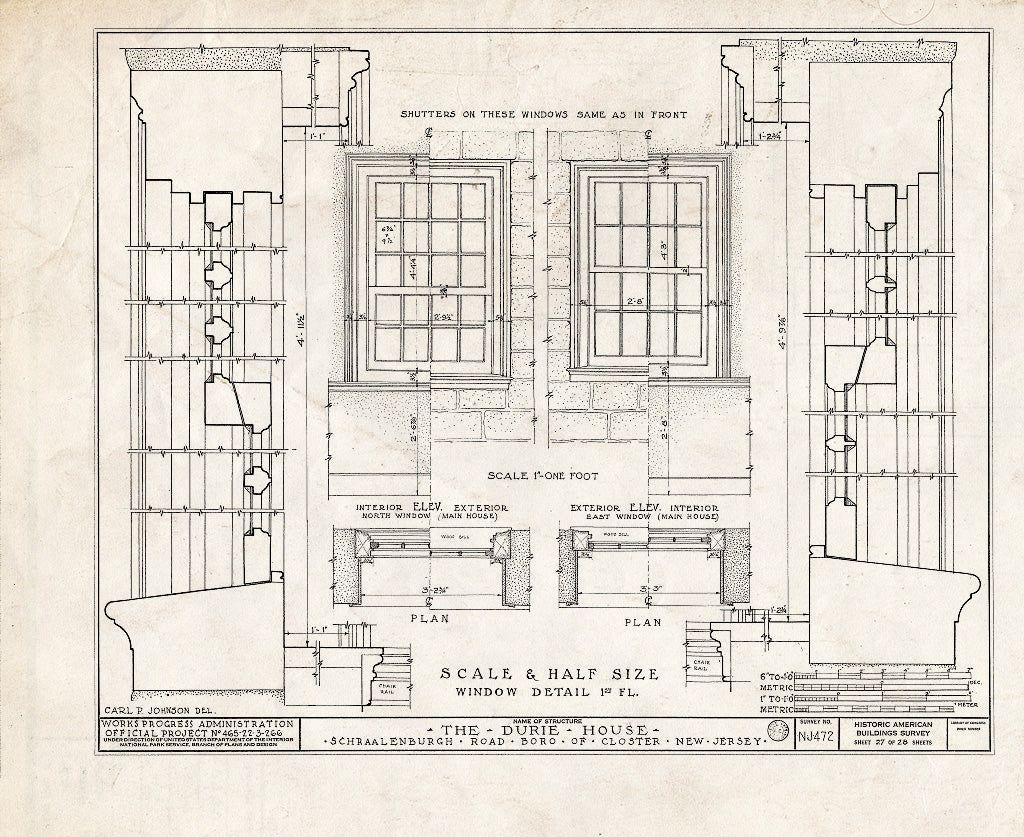 Historic Pictoric : Blueprint HABS NJ,2-Clost,4- (Sheet 27 of 28) - Nicholas Durie House, Schraalenburg Road, Closter, Bergen County, NJ