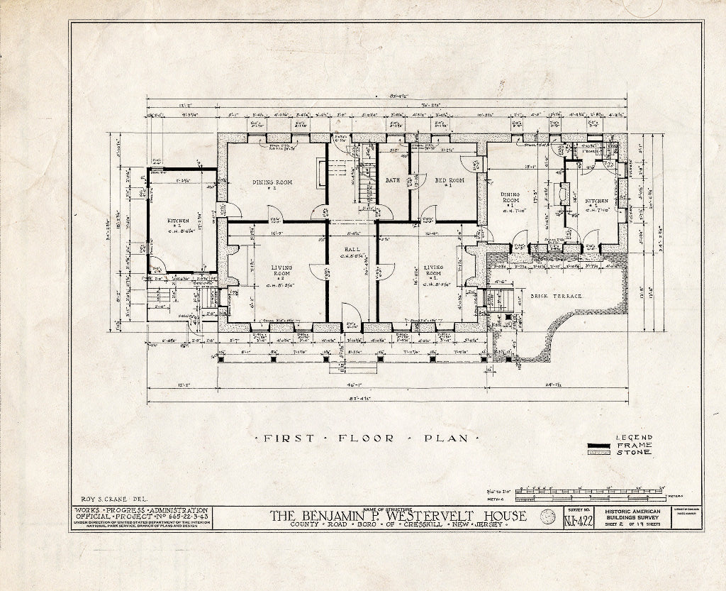 Historic Pictoric : Blueprint HABS NJ,2-CRESK,2- (Sheet 2 of 19) - Benjamin P. Westervelt House, County Road, Cresskill, Bergen County, NJ