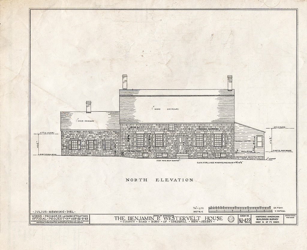 Historic Pictoric : Blueprint HABS NJ,2-CRESK,2- (Sheet 4 of 19) - Benjamin P. Westervelt House, County Road, Cresskill, Bergen County, NJ