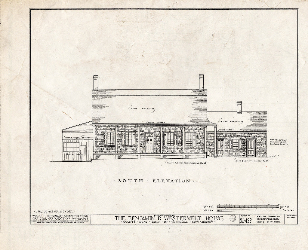 Historic Pictoric : Blueprint HABS NJ,2-CRESK,2- (Sheet 7 of 19) - Benjamin P. Westervelt House, County Road, Cresskill, Bergen County, NJ