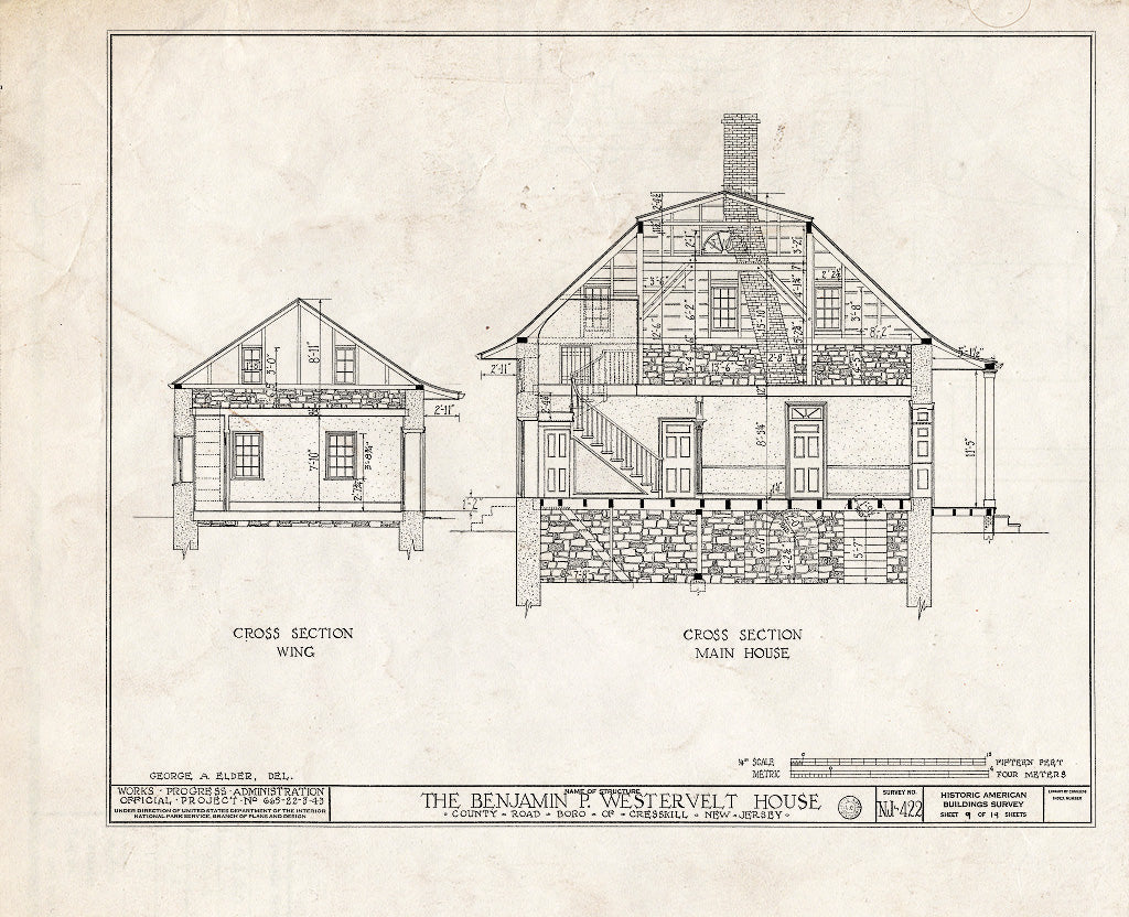 Historic Pictoric : Blueprint HABS NJ,2-CRESK,2- (Sheet 9 of 19) - Benjamin P. Westervelt House, County Road, Cresskill, Bergen County, NJ