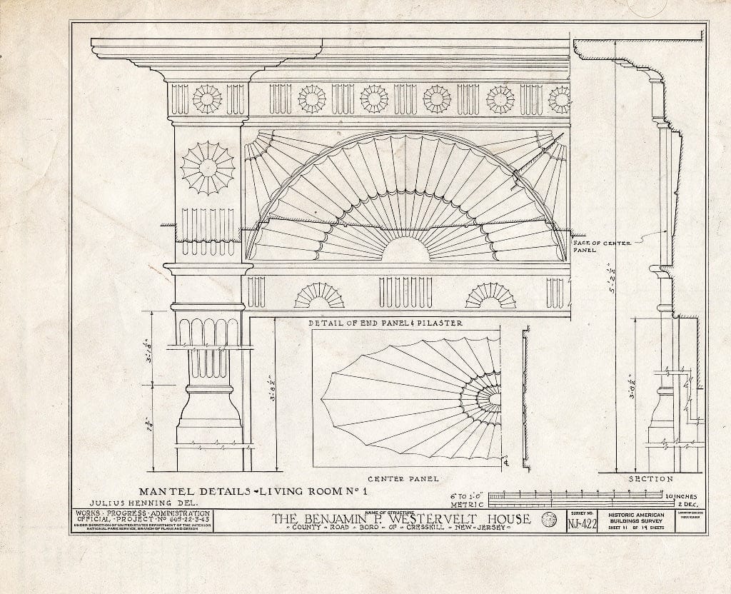 Historic Pictoric : Blueprint HABS NJ,2-CRESK,2- (Sheet 11 of 19) - Benjamin P. Westervelt House, County Road, Cresskill, Bergen County, NJ