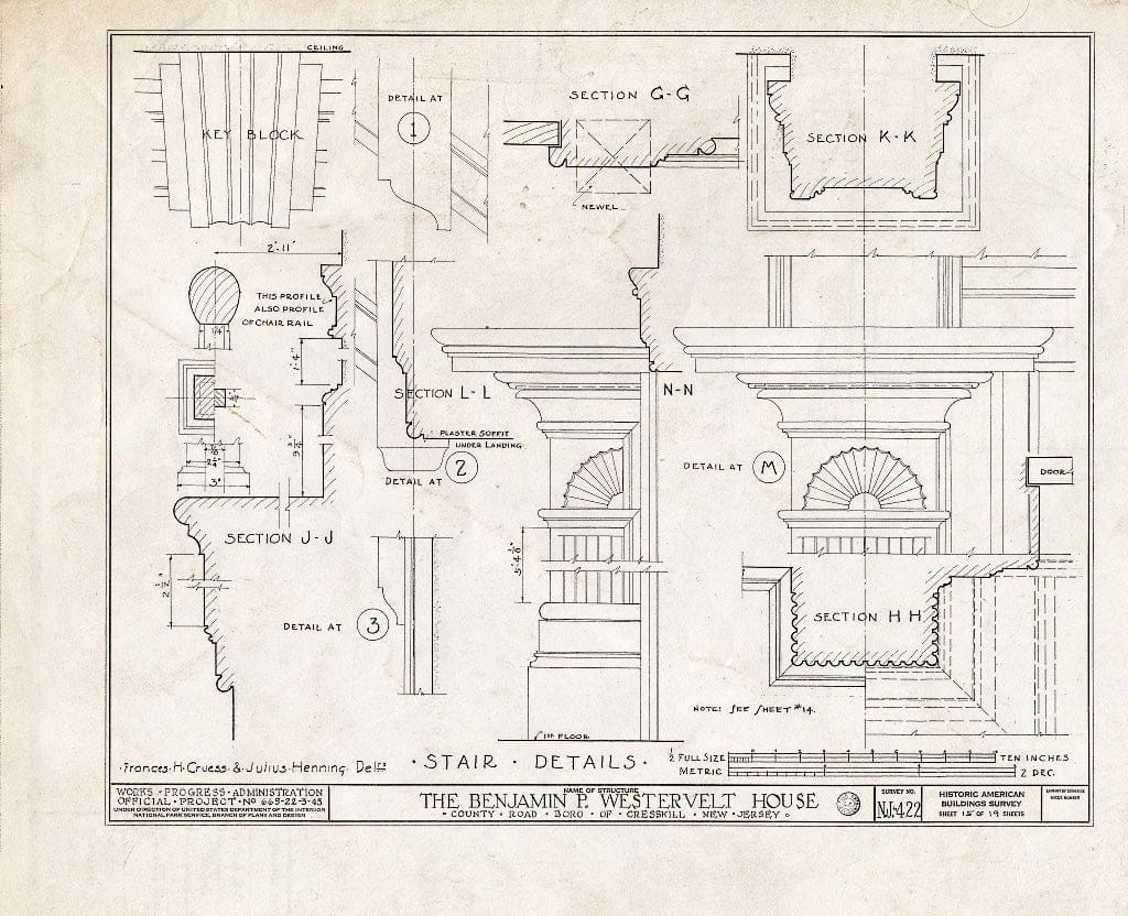 Historic Pictoric : Blueprint HABS NJ,2-CRESK,2- (Sheet 15 of 19) - Benjamin P. Westervelt House, County Road, Cresskill, Bergen County, NJ
