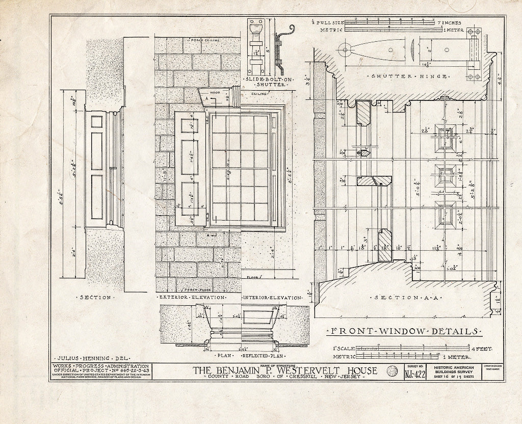 Historic Pictoric : Blueprint HABS NJ,2-CRESK,2- (Sheet 16 of 19) - Benjamin P. Westervelt House, County Road, Cresskill, Bergen County, NJ