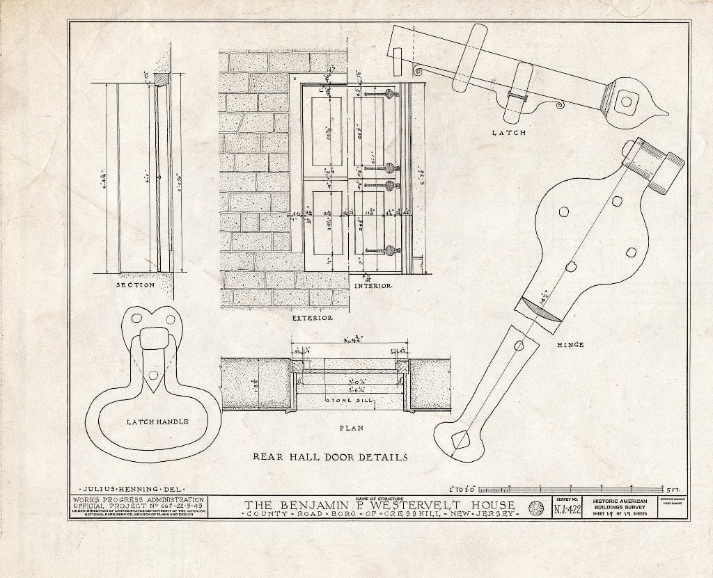Historic Pictoric : Blueprint HABS NJ,2-CRESK,2- (Sheet 19 of 19) - Benjamin P. Westervelt House, County Road, Cresskill, Bergen County, NJ