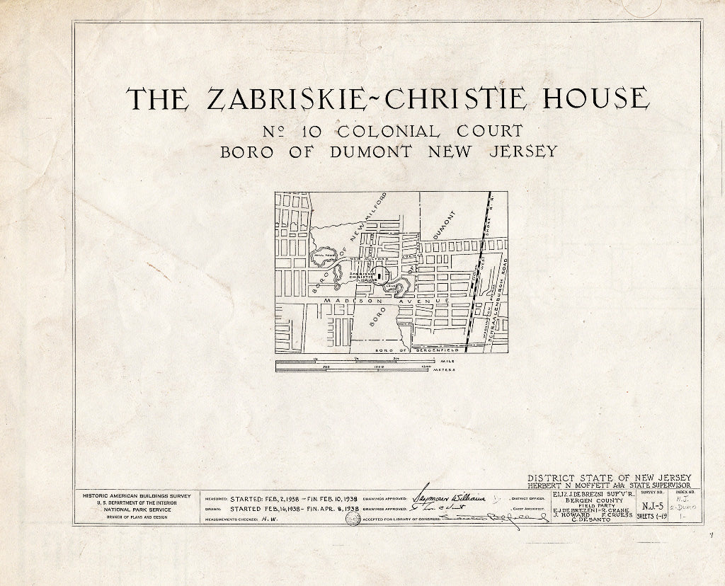 Historic Pictoric : Blueprint HABS NJ,2-DUMO,1- (Sheet 0 of 19) - Zabriskie-Christie House, 10 Colonial Court, Dumont, Bergen County, NJ