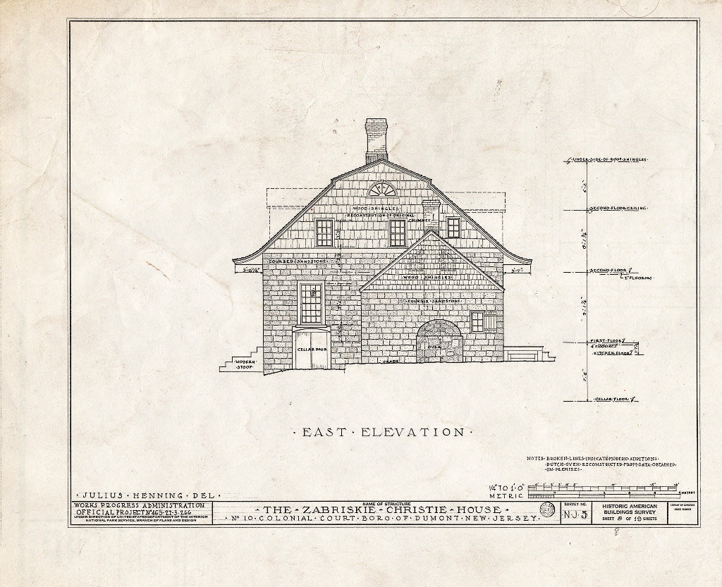 Historic Pictoric : Blueprint HABS NJ,2-DUMO,1- (Sheet 8 of 19) - Zabriskie-Christie House, 10 Colonial Court, Dumont, Bergen County, NJ