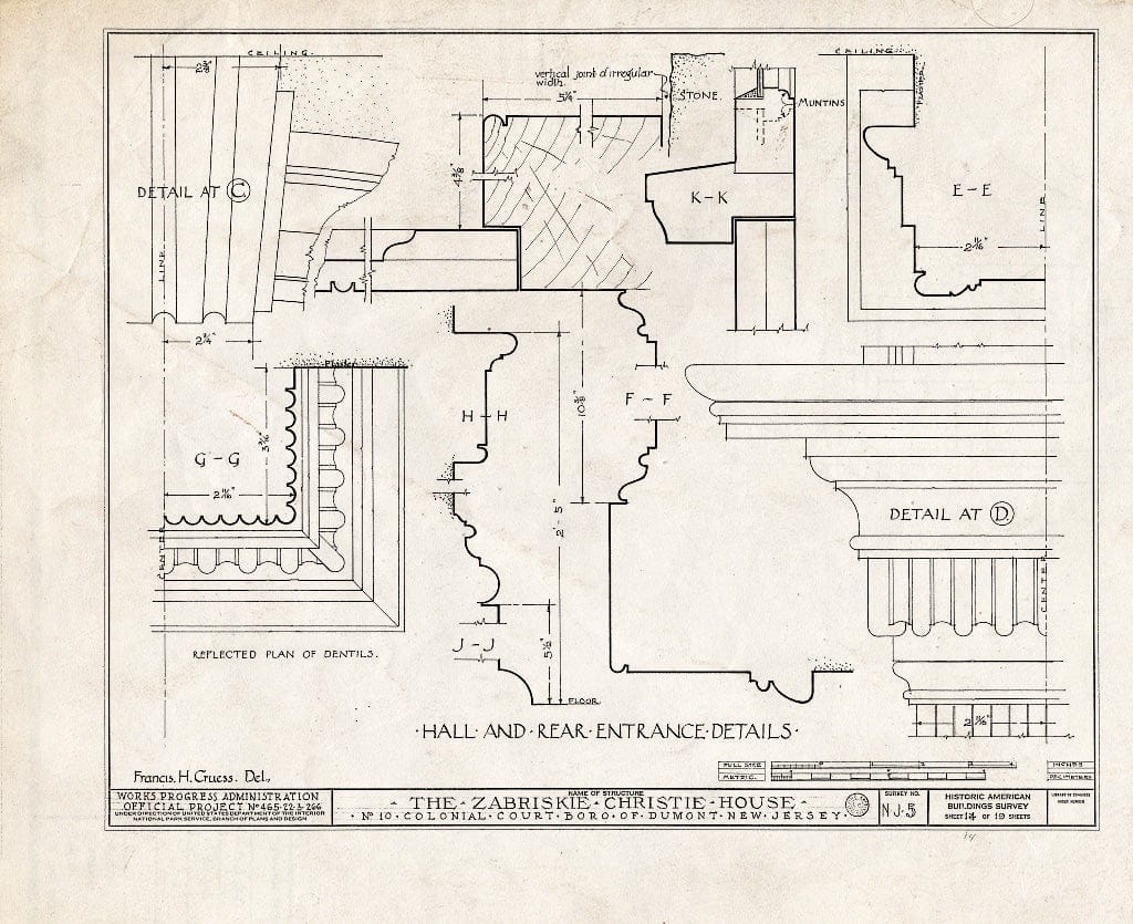 Historic Pictoric : Blueprint HABS NJ,2-DUMO,1- (Sheet 14 of 19) - Zabriskie-Christie House, 10 Colonial Court, Dumont, Bergen County, NJ