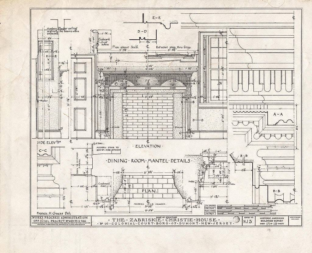 Historic Pictoric : Blueprint HABS NJ,2-DUMO,1- (Sheet 17 of 19) - Zabriskie-Christie House, 10 Colonial Court, Dumont, Bergen County, NJ