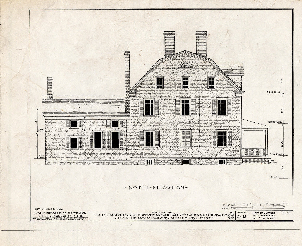 Historic Pictoric : Blueprint HABS NJ,2-DUMO,2- (Sheet 2 of 16) - North Reformed Church of Schraalenburgh Parsonage, 191 Washington Avenue, Dumont, Bergen County, NJ