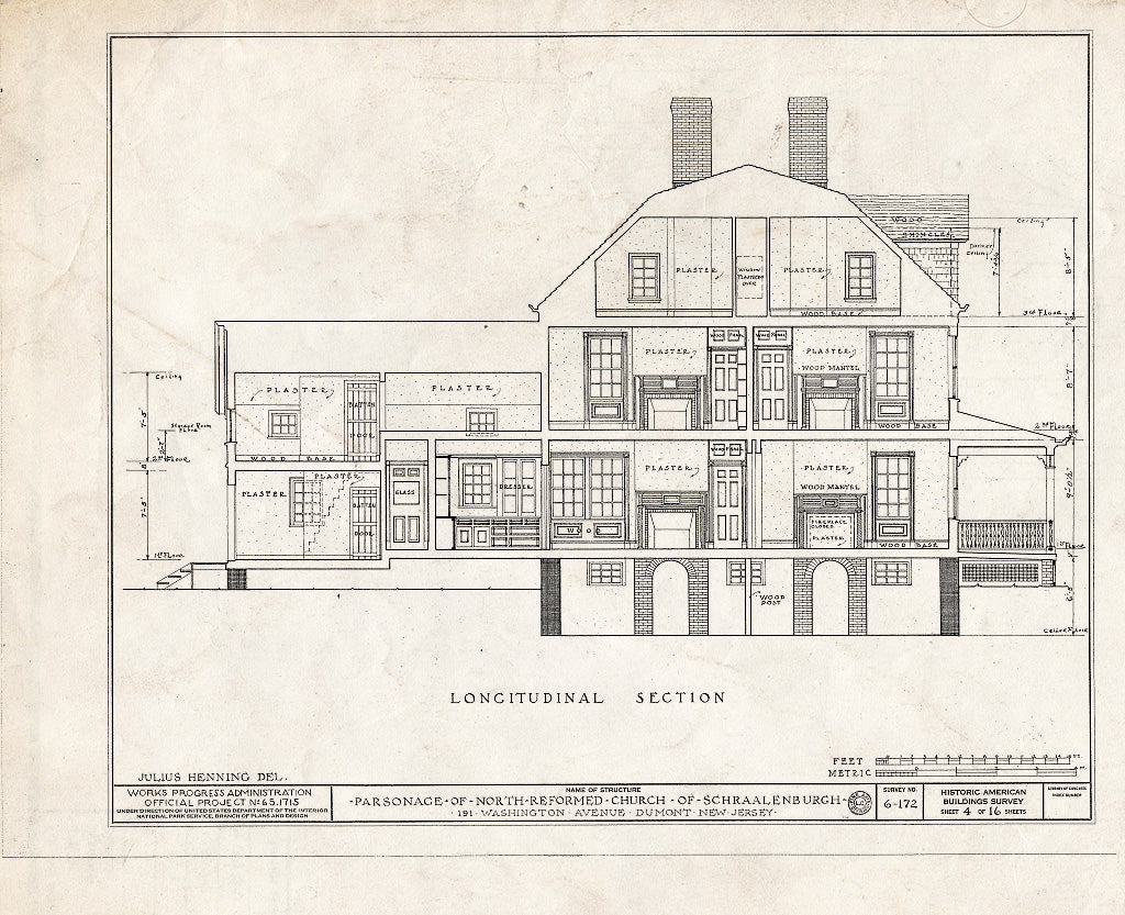 Historic Pictoric : Blueprint HABS NJ,2-DUMO,2- (Sheet 4 of 16) - North Reformed Church of Schraalenburgh Parsonage, 191 Washington Avenue, Dumont, Bergen County, NJ