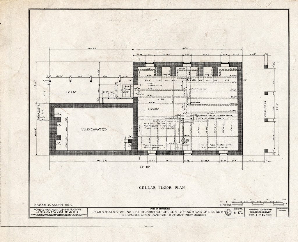 Historic Pictoric : Blueprint HABS NJ,2-DUMO,2- (Sheet 5 of 16) - North Reformed Church of Schraalenburgh Parsonage, 191 Washington Avenue, Dumont, Bergen County, NJ