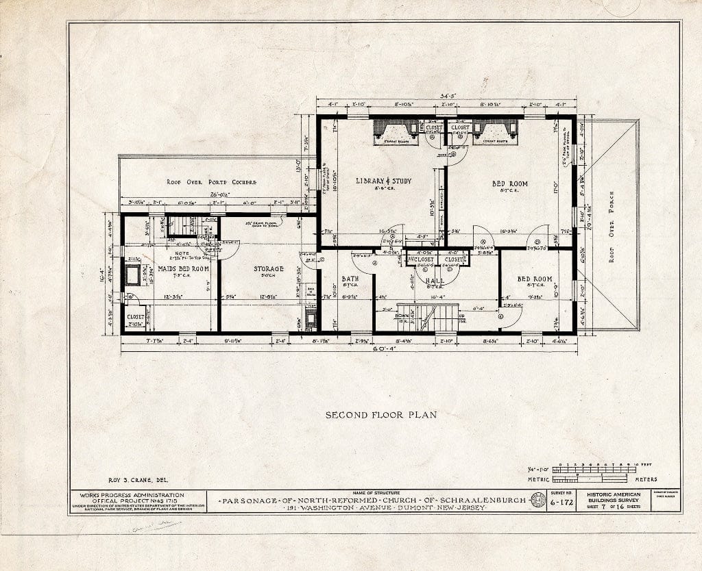 Historic Pictoric : Blueprint HABS NJ,2-DUMO,2- (Sheet 7 of 16) - North Reformed Church of Schraalenburgh Parsonage, 191 Washington Avenue, Dumont, Bergen County, NJ