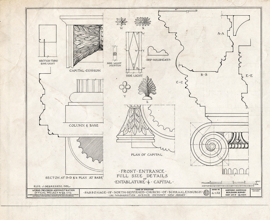 Historic Pictoric : Blueprint HABS NJ,2-DUMO,2- (Sheet 10 of 16) - North Reformed Church of Schraalenburgh Parsonage, 191 Washington Avenue, Dumont, Bergen County, NJ