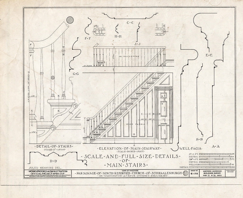 Historic Pictoric : Blueprint HABS NJ,2-DUMO,2- (Sheet 11 of 16) - North Reformed Church of Schraalenburgh Parsonage, 191 Washington Avenue, Dumont, Bergen County, NJ