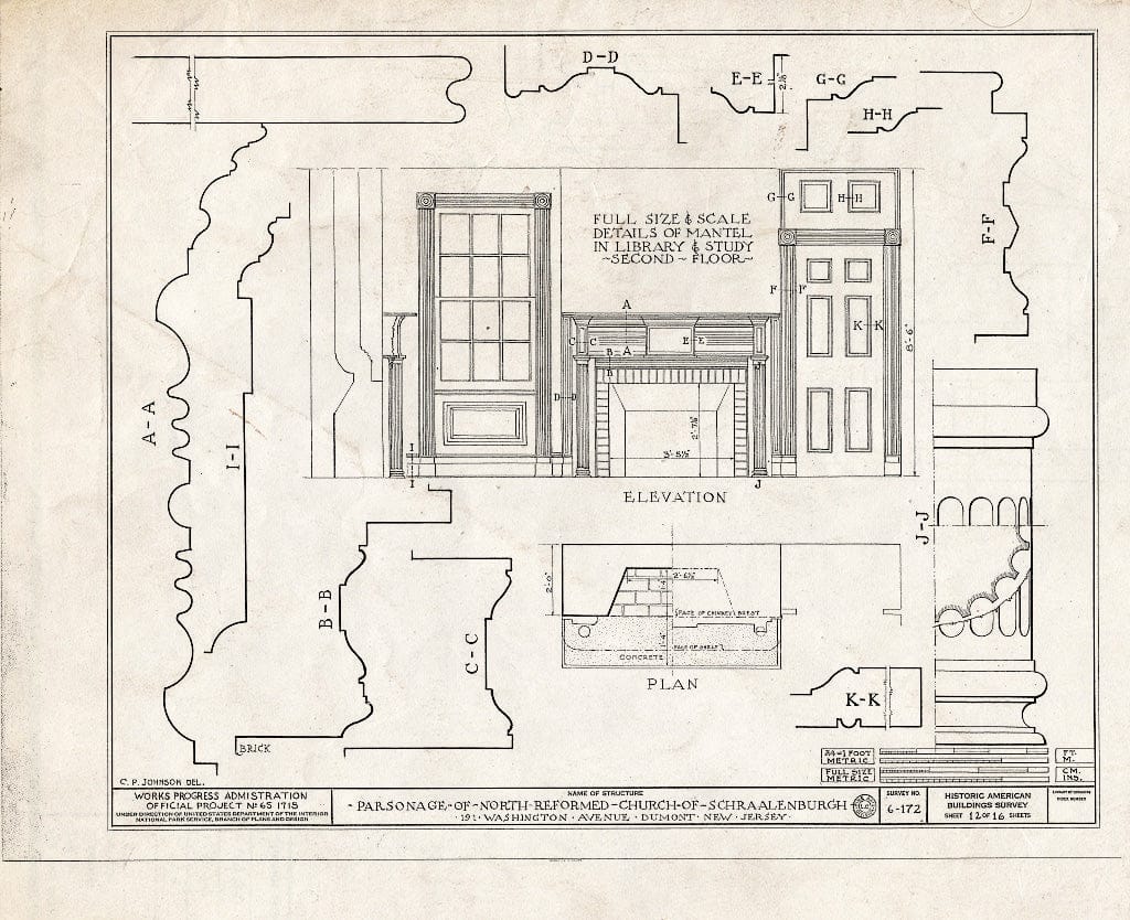 Historic Pictoric : Blueprint HABS NJ,2-DUMO,2- (Sheet 12 of 16) - North Reformed Church of Schraalenburgh Parsonage, 191 Washington Avenue, Dumont, Bergen County, NJ