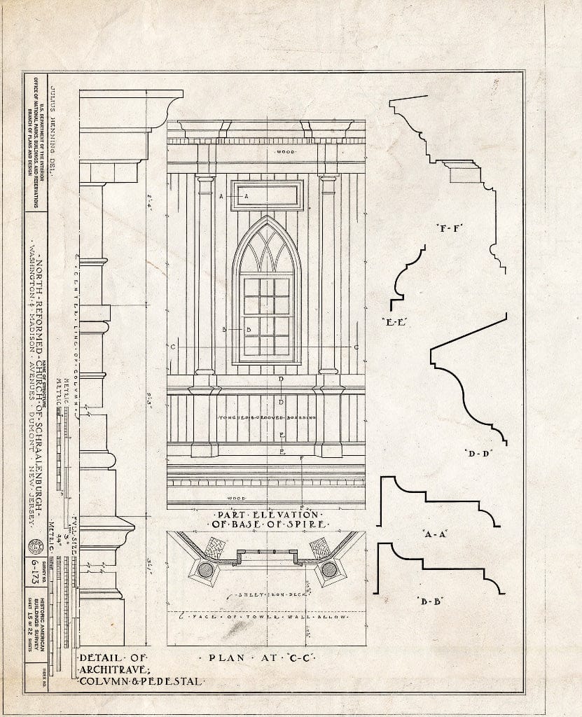 Historic Pictoric : Blueprint HABS NJ,2-DUMO,3- (Sheet 15 of 22) - North Reformed Church of Schraalenburgh, Washington & Madison Avenues, Dumont, Bergen County, NJ