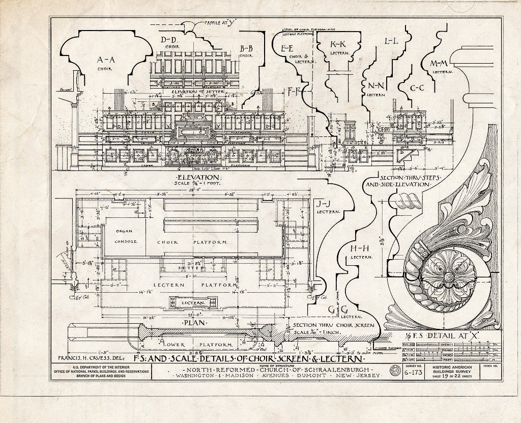 Historic Pictoric : Blueprint HABS NJ,2-DUMO,3- (Sheet 19 of 22) - North Reformed Church of Schraalenburgh, Washington & Madison Avenues, Dumont, Bergen County, NJ