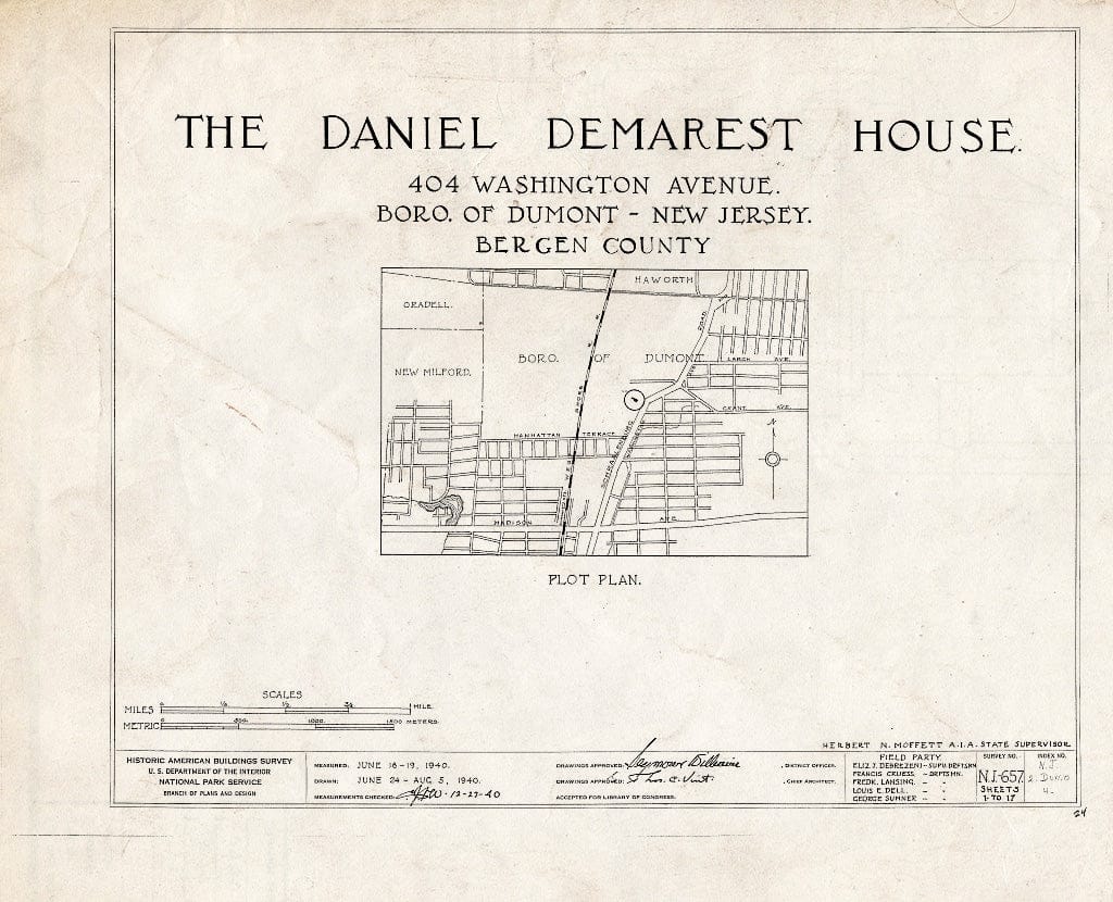 Historic Pictoric : Blueprint HABS NJ,2-DUMO,4- (Sheet 0 of 17) - Daniel Demarest House, 404 Washington Avenue, Dumont, Bergen County, NJ